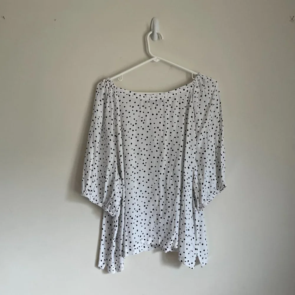 White Polka Dot Peasant Blouse - Women